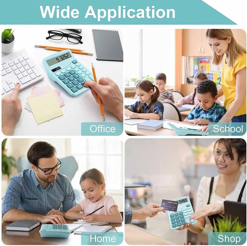 PUNGLTD Office Desk Calculator, Cute Calculator for Kids, Basic Calculators Desktop, Dual Power Simple Financial Calculator with Big Button Large Display for Office Home and School (Blue) - Image 5